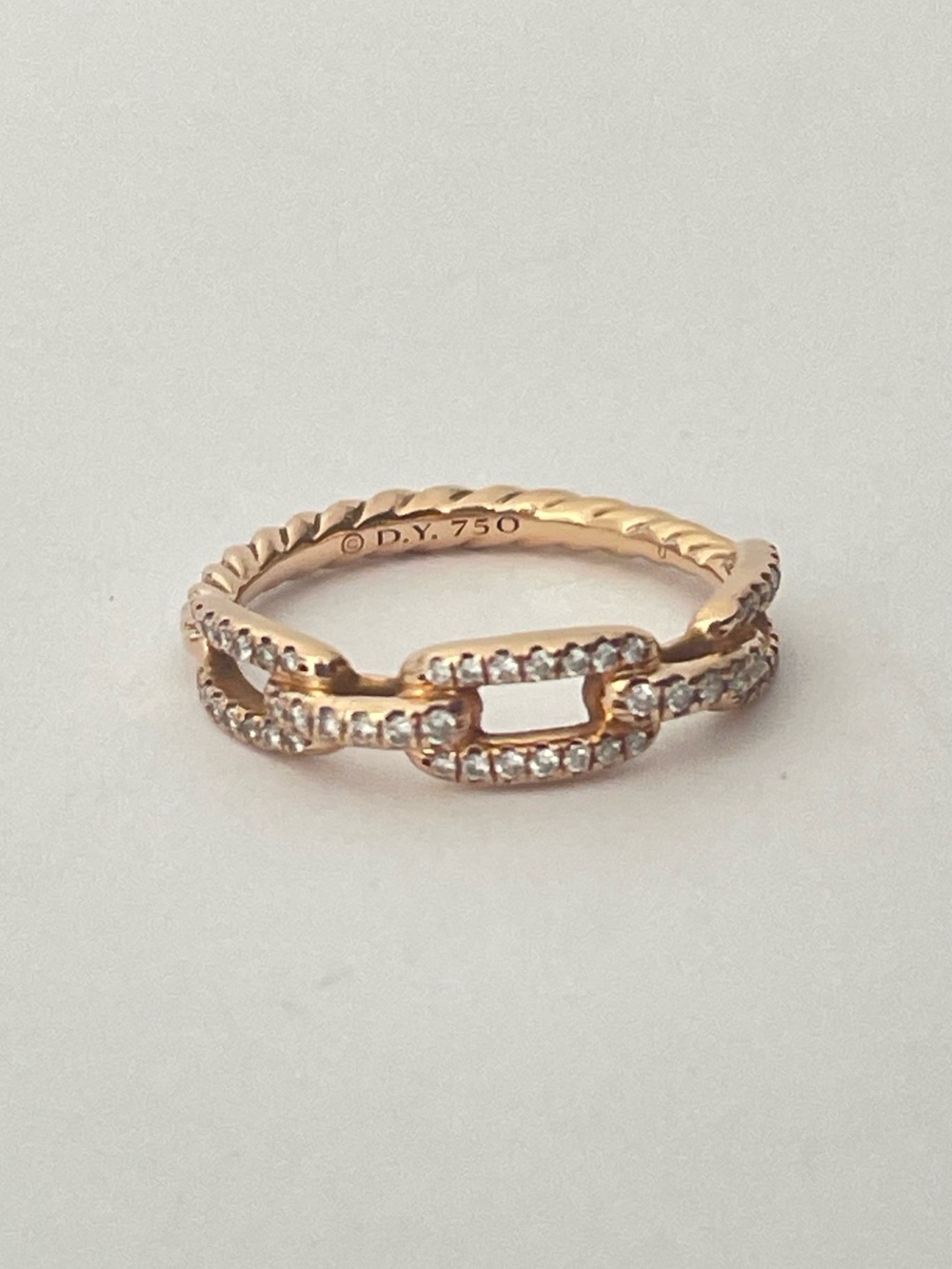 David Yurman 18k Rose Gold Diamond Stax Chain Ring